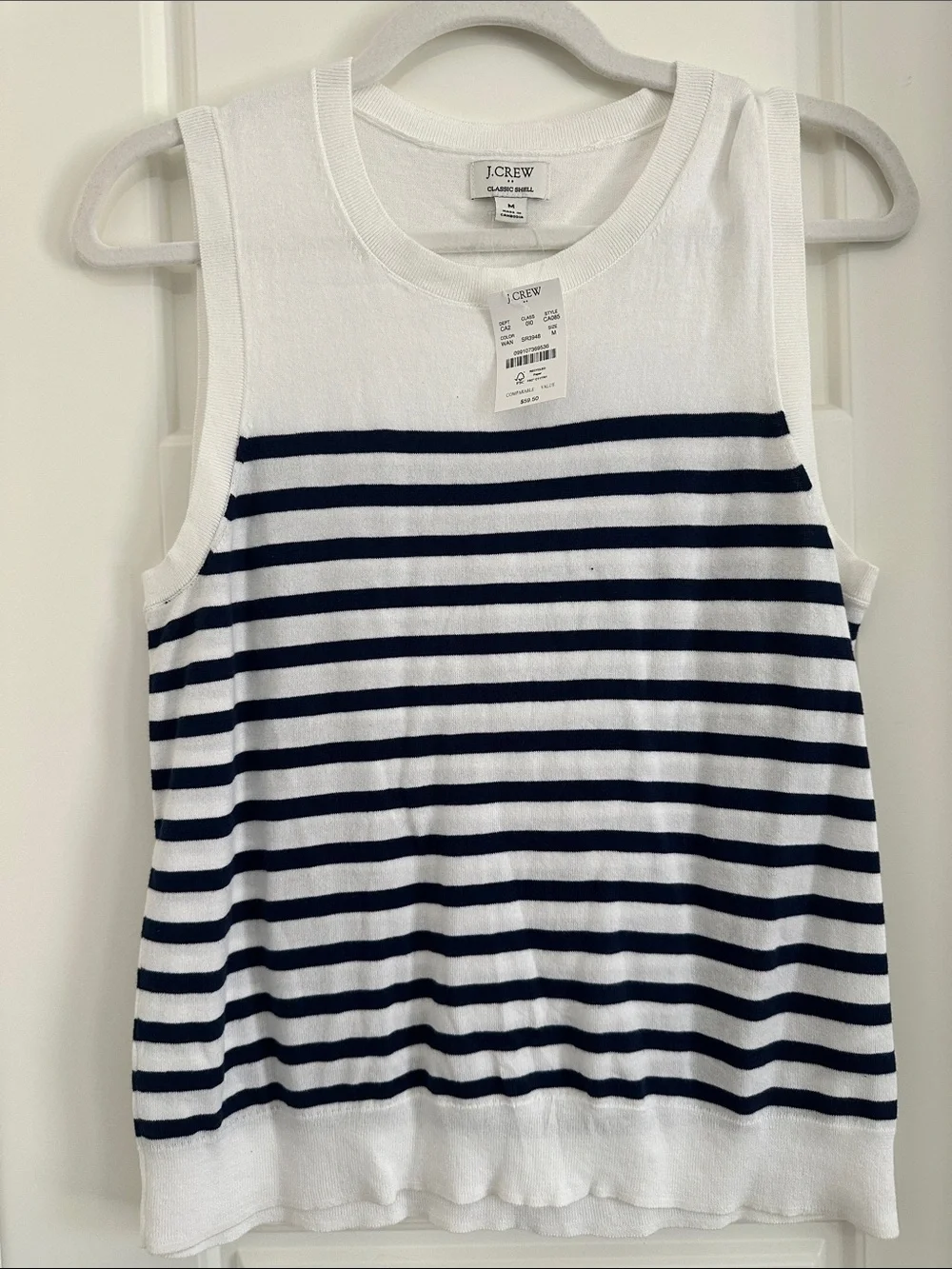 NWT J.Crew Navy White Striped Sleeveless Knit Tank Top Cotton Medium